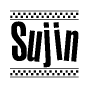 The clipart image displays the text Sujin in a bold, stylized font. It is enclosed in a rectangular border with a checkerboard pattern running below and above the text, similar to a finish line in racing. 