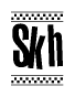 The clipart image displays the text Skh in a bold, stylized font. It is enclosed in a rectangular border with a checkerboard pattern running below and above the text, similar to a finish line in racing. 