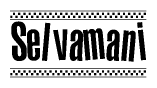 The image contains the text Selvamani in a bold, stylized font, with a checkered flag pattern bordering the top and bottom of the text.