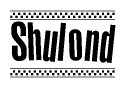 The image contains the text Shulond in a bold, stylized font, with a checkered flag pattern bordering the top and bottom of the text.