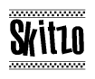 The clipart image displays the text Skitzo in a bold, stylized font. It is enclosed in a rectangular border with a checkerboard pattern running below and above the text, similar to a finish line in racing. 