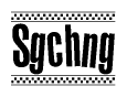 The clipart image displays the text Sgchng in a bold, stylized font. It is enclosed in a rectangular border with a checkerboard pattern running below and above the text, similar to a finish line in racing. 