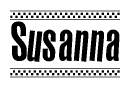 The image contains the text Susanna in a bold, stylized font, with a checkered flag pattern bordering the top and bottom of the text.