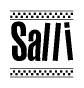 The clipart image displays the text Salli in a bold, stylized font. It is enclosed in a rectangular border with a checkerboard pattern running below and above the text, similar to a finish line in racing. 