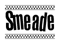 The clipart image displays the text Smeade in a bold, stylized font. It is enclosed in a rectangular border with a checkerboard pattern running below and above the text, similar to a finish line in racing. 