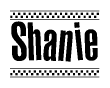 The clipart image displays the text Shanie in a bold, stylized font. It is enclosed in a rectangular border with a checkerboard pattern running below and above the text, similar to a finish line in racing. 