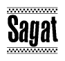 The image contains the text Sagat in a bold, stylized font, with a checkered flag pattern bordering the top and bottom of the text.