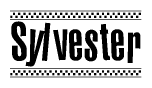 The clipart image displays the text Sylvester in a bold, stylized font. It is enclosed in a rectangular border with a checkerboard pattern running below and above the text, similar to a finish line in racing. 