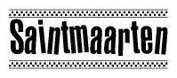 The image contains the text Saintmaarten in a bold, stylized font, with a checkered flag pattern bordering the top and bottom of the text.