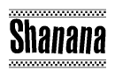 The image contains the text Shanana in a bold, stylized font, with a checkered flag pattern bordering the top and bottom of the text.