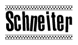 The clipart image displays the text Schneiter in a bold, stylized font. It is enclosed in a rectangular border with a checkerboard pattern running below and above the text, similar to a finish line in racing. 