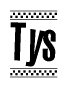 The clipart image displays the text Tys in a bold, stylized font. It is enclosed in a rectangular border with a checkerboard pattern running below and above the text, similar to a finish line in racing. 