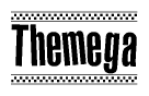The clipart image displays the text Themega in a bold, stylized font. It is enclosed in a rectangular border with a checkerboard pattern running below and above the text, similar to a finish line in racing. 
