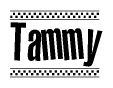 The image contains the text Tammy in a bold, stylized font, with a checkered flag pattern bordering the top and bottom of the text.
