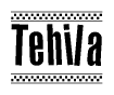 The image contains the text Tehila in a bold, stylized font, with a checkered flag pattern bordering the top and bottom of the text.