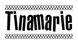 The image contains the text Tinamarie in a bold, stylized font, with a checkered flag pattern bordering the top and bottom of the text.