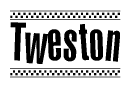 The image contains the text Tweston in a bold, stylized font, with a checkered flag pattern bordering the top and bottom of the text.