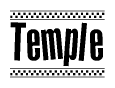 The image contains the text Temple in a bold, stylized font, with a checkered flag pattern bordering the top and bottom of the text.