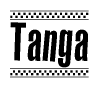 The image contains the text Tanga in a bold, stylized font, with a checkered flag pattern bordering the top and bottom of the text.