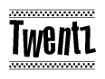 The image contains the text Twentz in a bold, stylized font, with a checkered flag pattern bordering the top and bottom of the text.