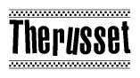 The image contains the text Therusset in a bold, stylized font, with a checkered flag pattern bordering the top and bottom of the text.