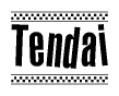 The image contains the text Tendai in a bold, stylized font, with a checkered flag pattern bordering the top and bottom of the text.