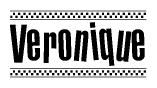 The clipart image displays the text Veronique in a bold, stylized font. It is enclosed in a rectangular border with a checkerboard pattern running below and above the text, similar to a finish line in racing. 