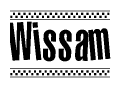 The clipart image displays the text Wissam in a bold, stylized font. It is enclosed in a rectangular border with a checkerboard pattern running below and above the text, similar to a finish line in racing. 