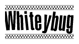 The clipart image displays the text Whiteybug in a bold, stylized font. It is enclosed in a rectangular border with a checkerboard pattern running below and above the text, similar to a finish line in racing. 