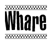 The clipart image displays the text Whare in a bold, stylized font. It is enclosed in a rectangular border with a checkerboard pattern running below and above the text, similar to a finish line in racing. 