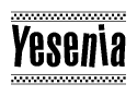 The image contains the text Yesenia in a bold, stylized font, with a checkered flag pattern bordering the top and bottom of the text.