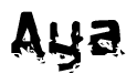 This nametag says Aya, and has a static looking effect at the bottom of the words. The words are in a stylized font.