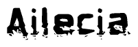 This nametag says Ailecia, and has a static looking effect at the bottom of the words. The words are in a stylized font.