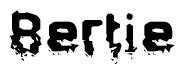 This nametag says Bertie, and has a static looking effect at the bottom of the words. The words are in a stylized font.