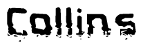 The image contains the word Collins in a stylized font with a static looking effect at the bottom of the words