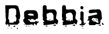 The image contains the word Debbia in a stylized font with a static looking effect at the bottom of the words