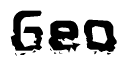 This nametag says Geo, and has a static looking effect at the bottom of the words. The words are in a stylized font.