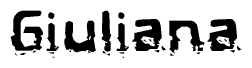 This nametag says Giuliana, and has a static looking effect at the bottom of the words. The words are in a stylized font.