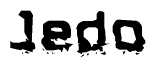 This nametag says Jedo, and has a static looking effect at the bottom of the words. The words are in a stylized font.