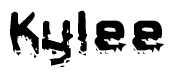 This nametag says Kylee, and has a static looking effect at the bottom of the words. The words are in a stylized font.