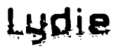 The image contains the word Lydie in a stylized font with a static looking effect at the bottom of the words
