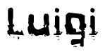 This nametag says Luigi, and has a static looking effect at the bottom of the words. The words are in a stylized font.