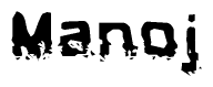 The image contains the word Manoj in a stylized font with a static looking effect at the bottom of the words