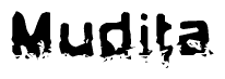 The image contains the word Mudita in a stylized font with a static looking effect at the bottom of the words