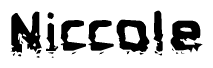 This nametag says Niccole, and has a static looking effect at the bottom of the words. The words are in a stylized font.