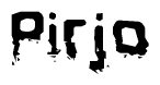 This nametag says Pirjo, and has a static looking effect at the bottom of the words. The words are in a stylized font.