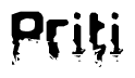 This nametag says Priti, and has a static looking effect at the bottom of the words. The words are in a stylized font.