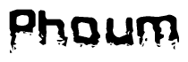 This nametag says Phoum, and has a static looking effect at the bottom of the words. The words are in a stylized font.