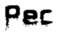 This nametag says Pec, and has a static looking effect at the bottom of the words. The words are in a stylized font.