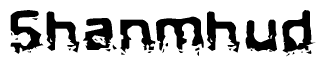   The image contains the word Shanmhud in a stylized font with a static looking effect at the bottom of the words 